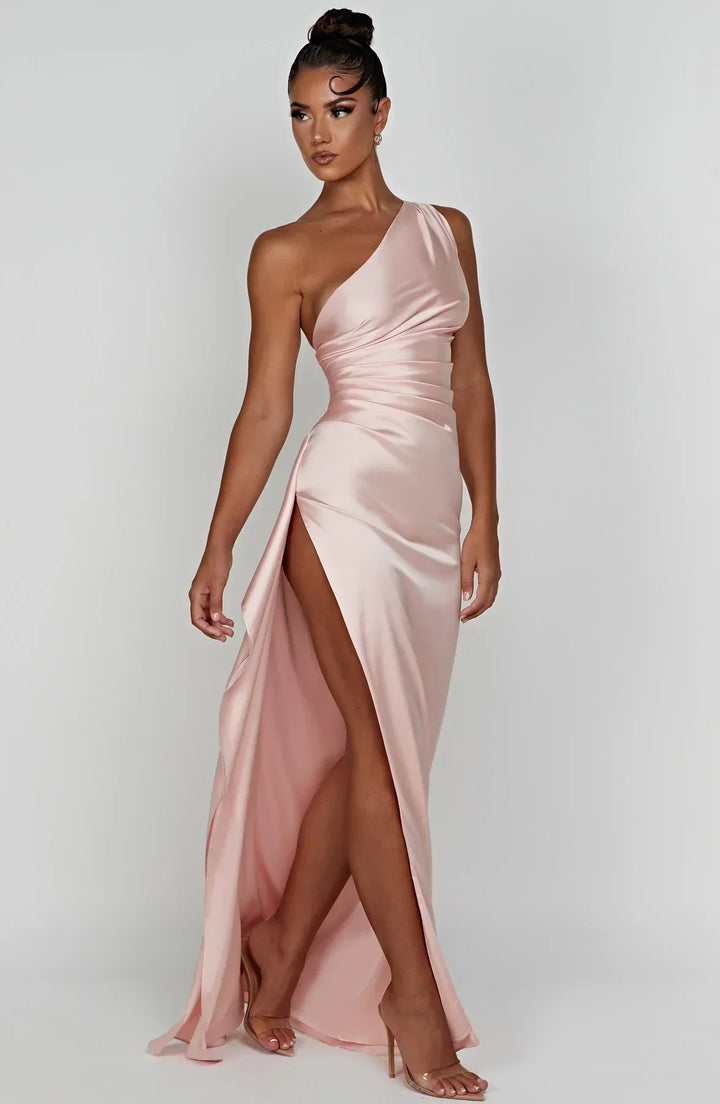 Eden one shoulder satin maxi dress with slit – image 7
