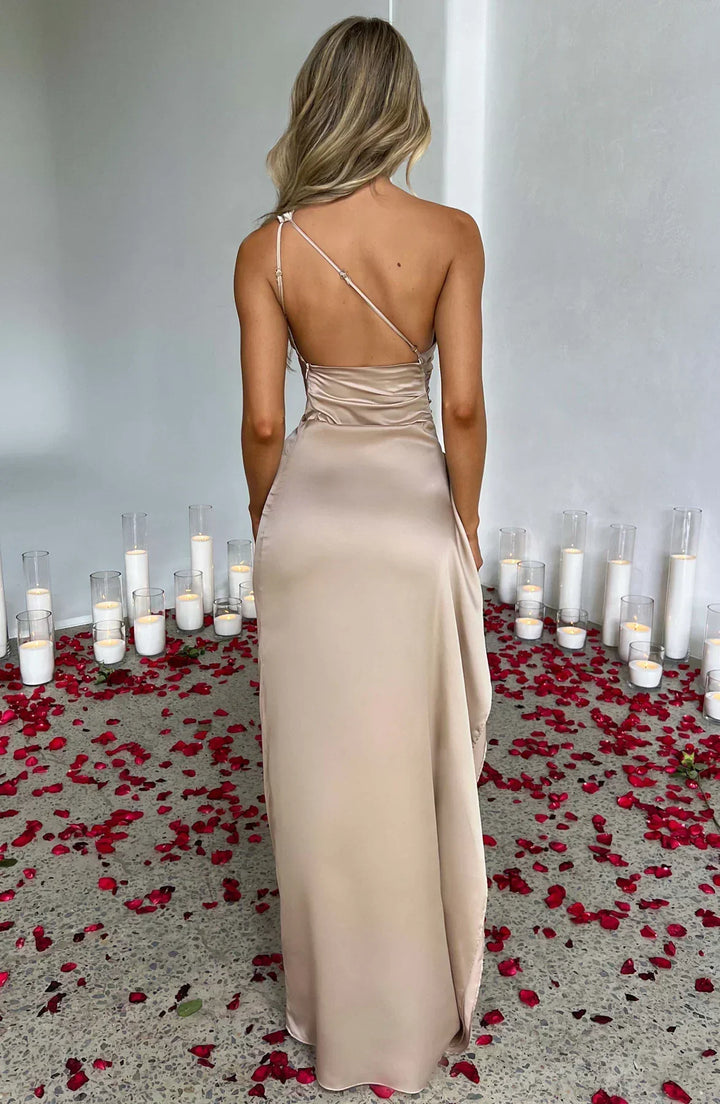 Eden one shoulder satin maxi dress with slit – image 3