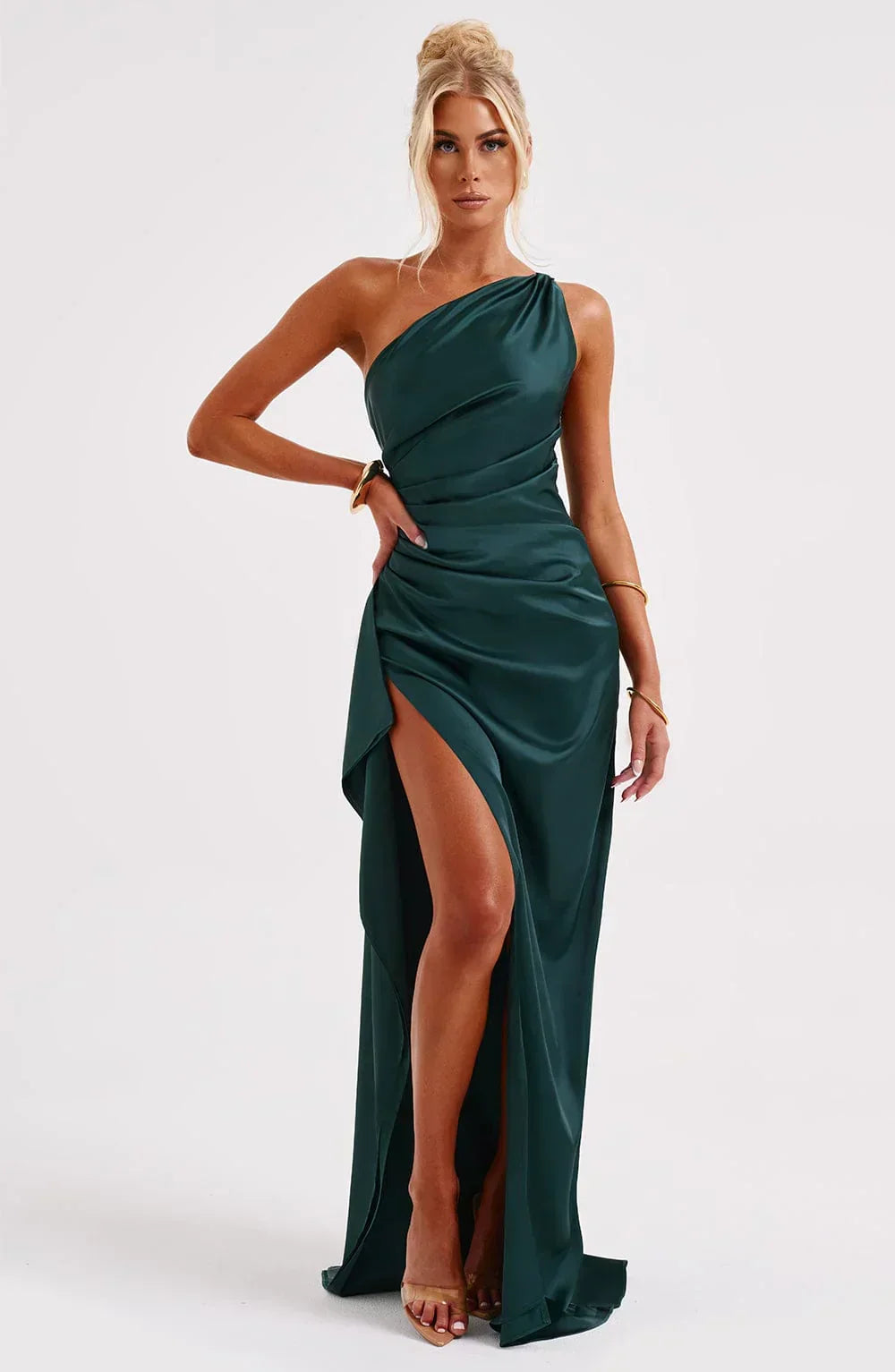 Eden one shoulder satin maxi dress with slit – image 51