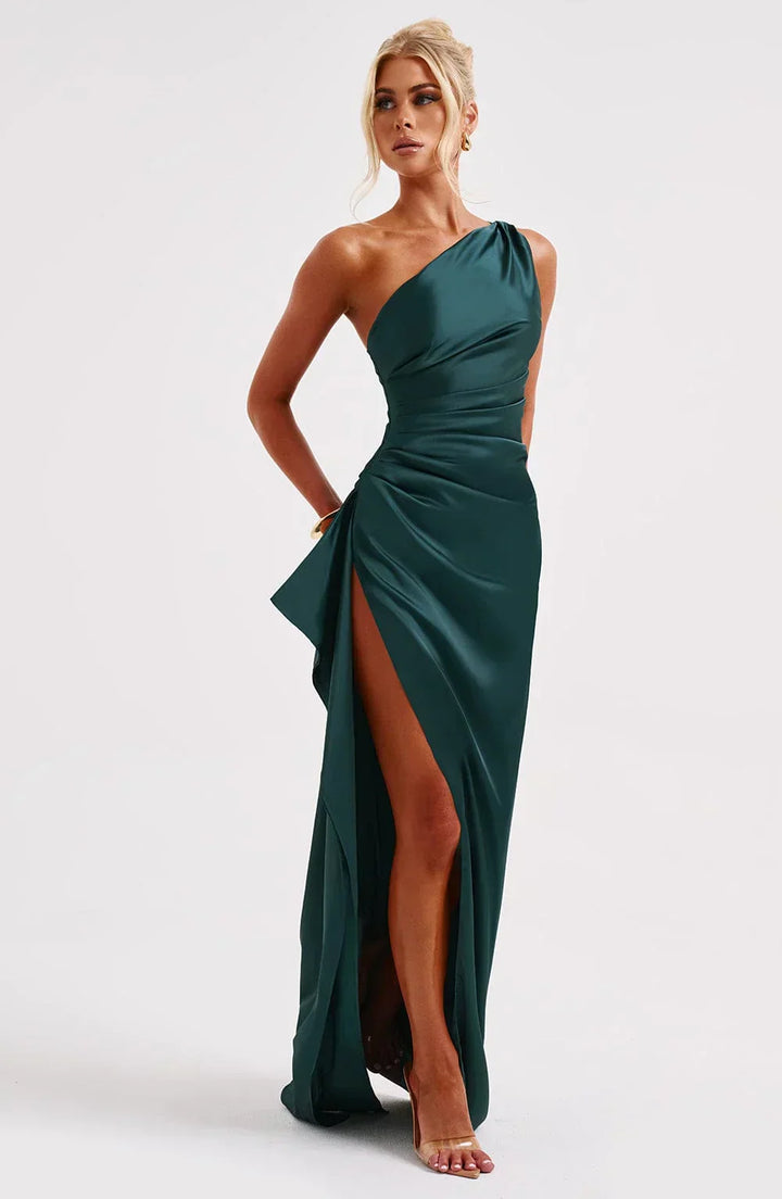 Eden one shoulder satin maxi dress with slit – image 54
