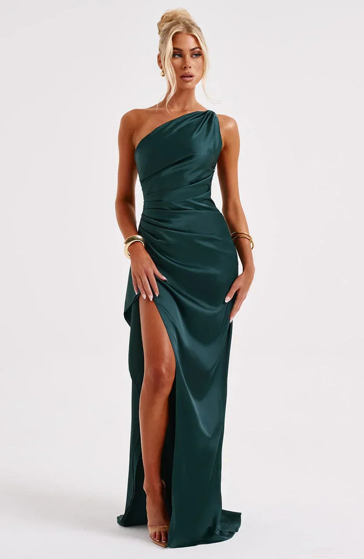Eden one shoulder satin maxi dress with slit – image 55