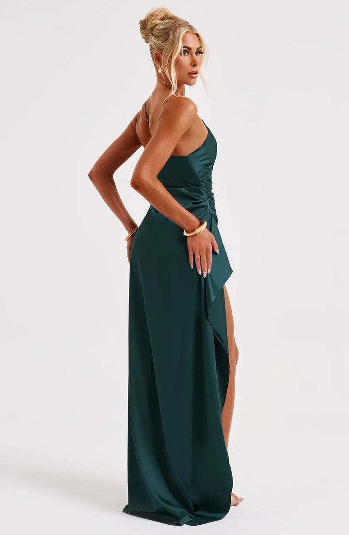 Eden one shoulder satin maxi dress with slit – image 57