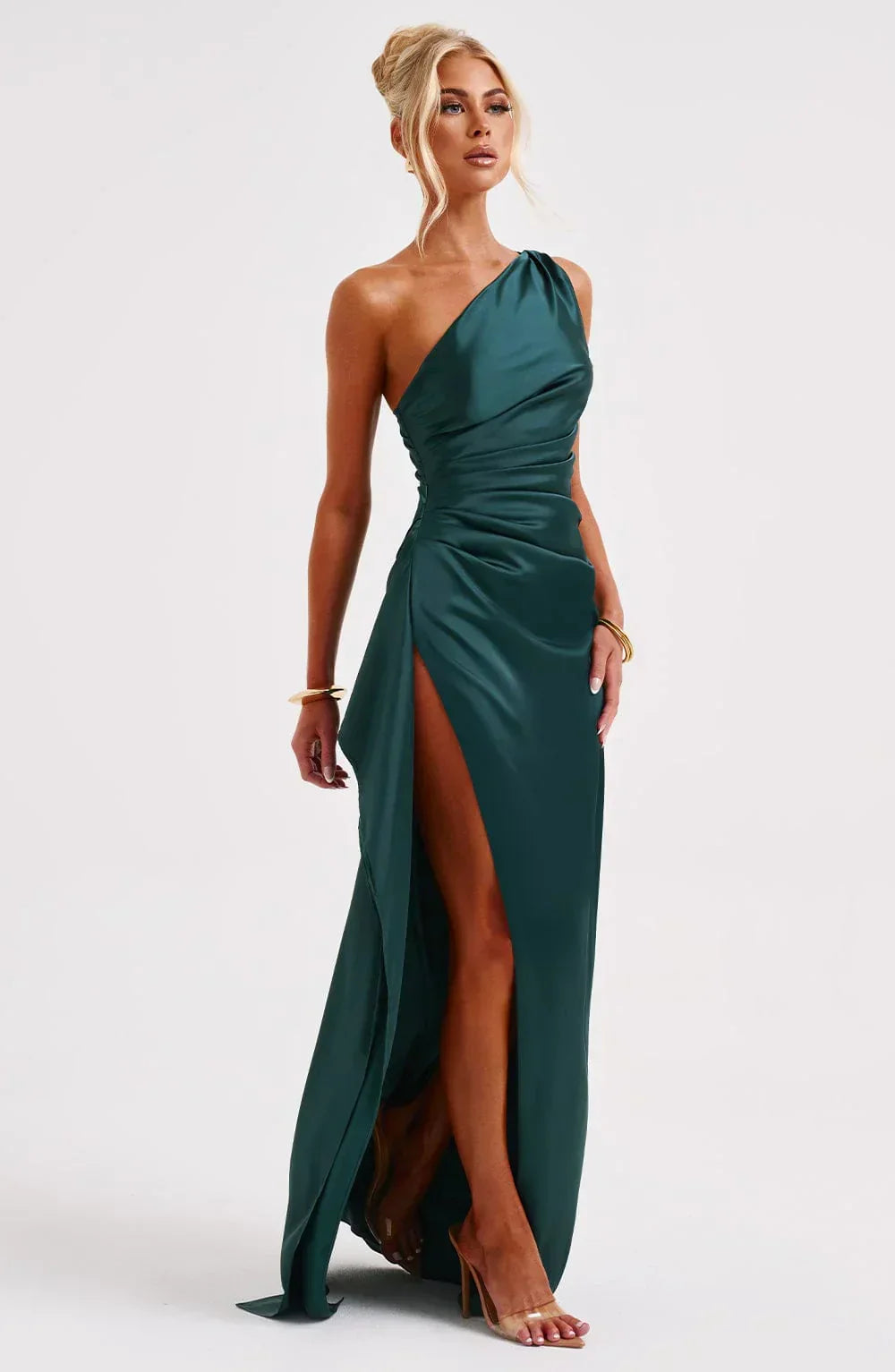 Eden one shoulder satin maxi dress with slit – image 56