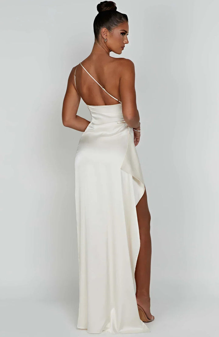 Eden one shoulder satin maxi dress with slit – image 36