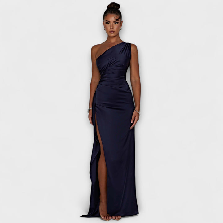 Thea one shoulder satin maxi dress with slit – image 6