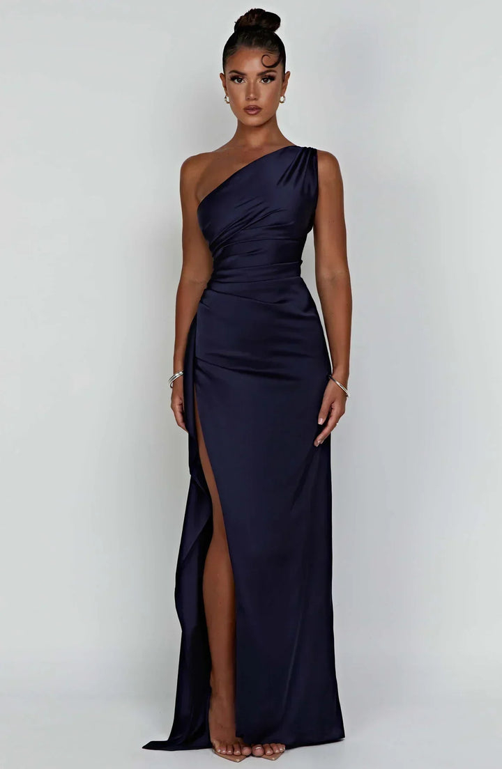 Eden one shoulder satin maxi dress with slit – image 15