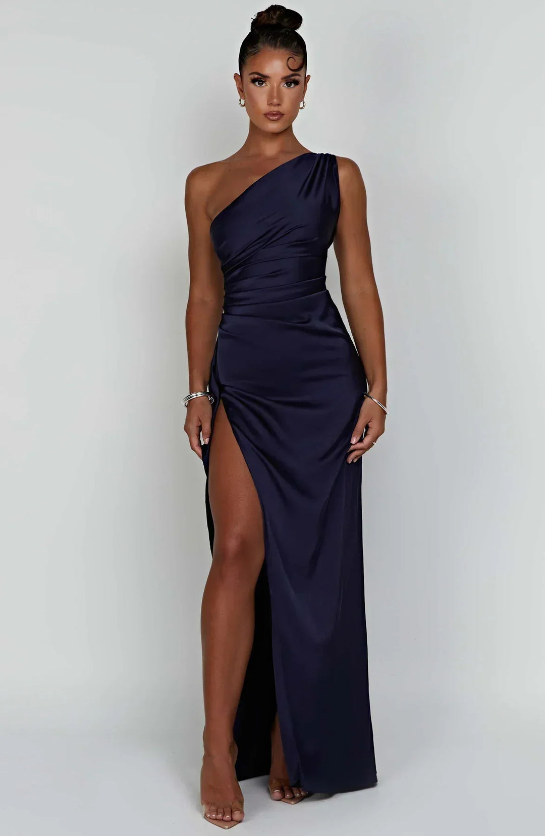 Eden one shoulder satin maxi dress with slit – image 16