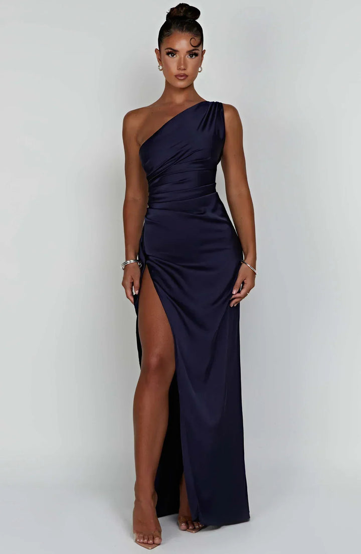 Eden one shoulder satin maxi dress with slit – image 16