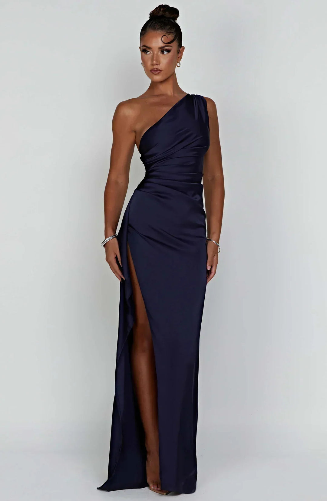 Eden one shoulder satin maxi dress with slit – image 60