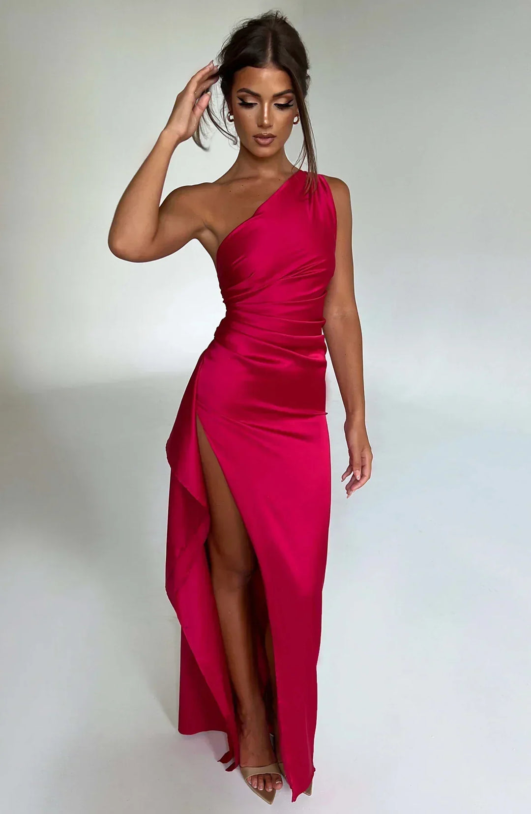 Eden one shoulder satin maxi dress with slit – image 2