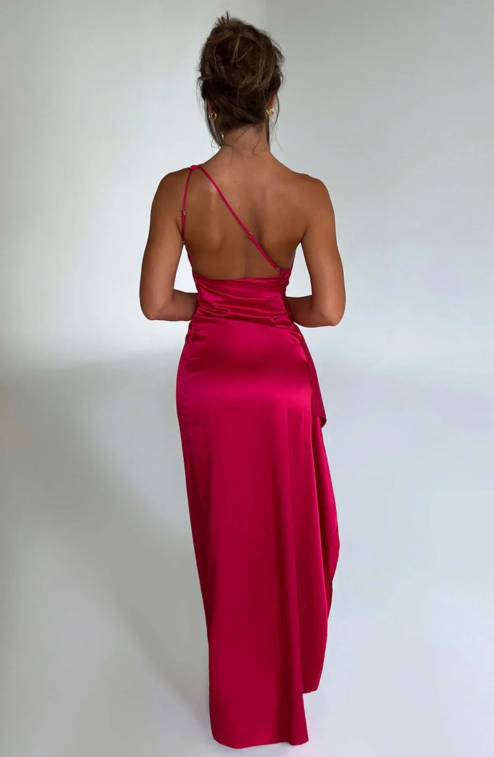 Eden one shoulder satin maxi dress with slit