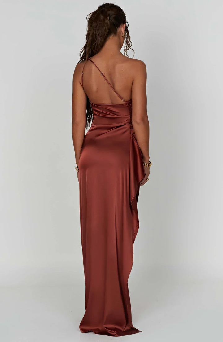 Eden one shoulder satin maxi dress with slit – image 42