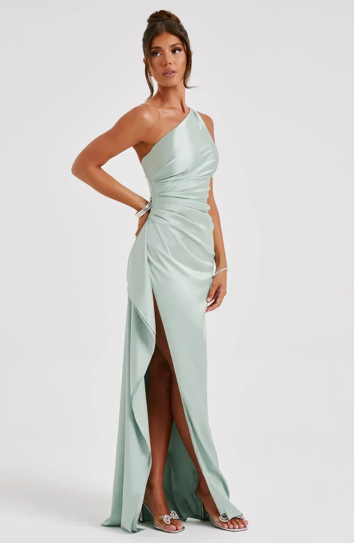 Eden one shoulder satin maxi dress with slit – image 46