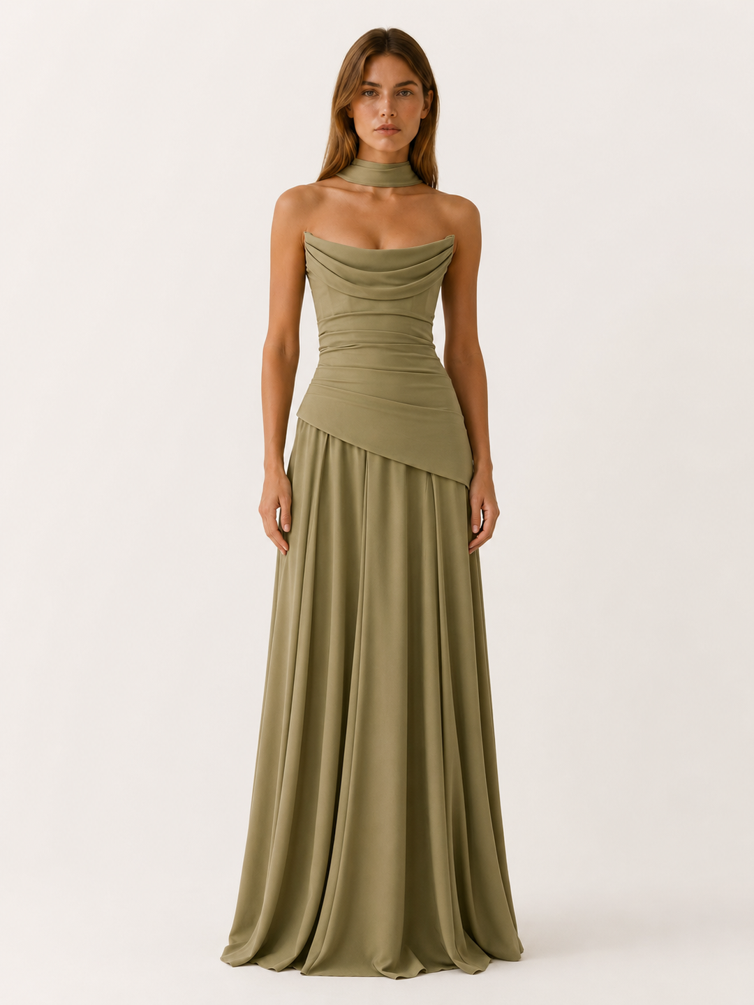 Clarissa strapless draped satin maxi dress
