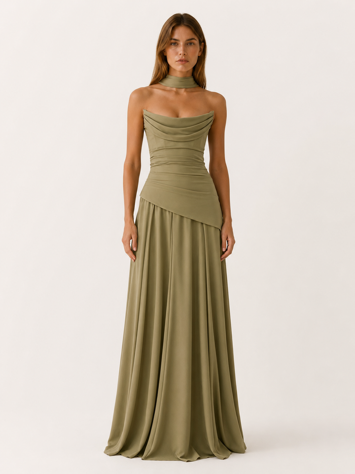 Clarissa strapless draped satin maxi dress