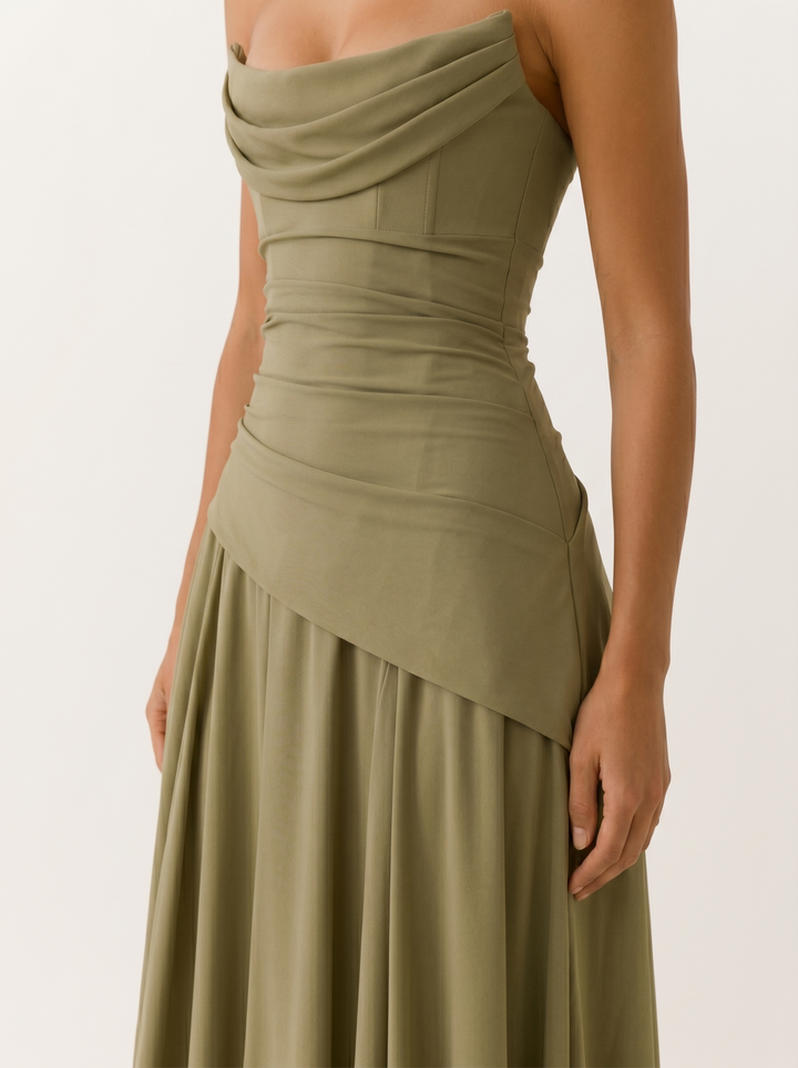 Clarissa strapless draped satin maxi dress – image 4