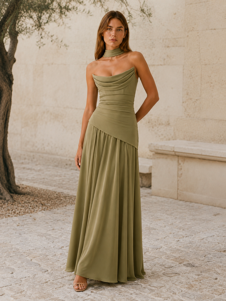 Clarissa strapless draped satin maxi dress – image 5