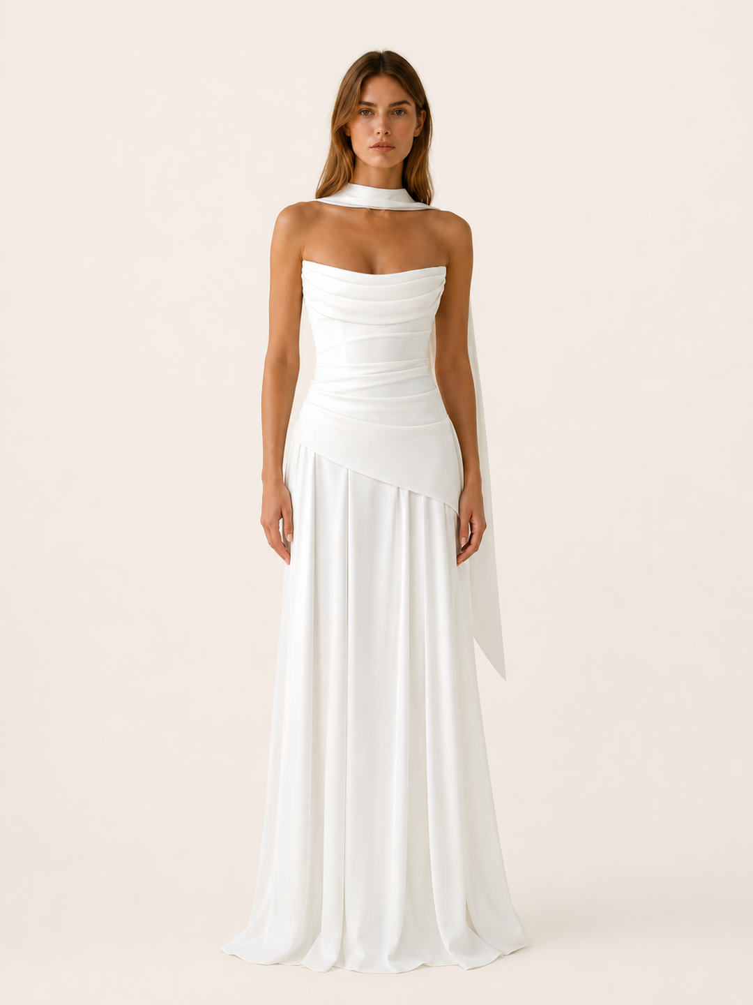Clarissa strapless draped satin maxi dress – image 6