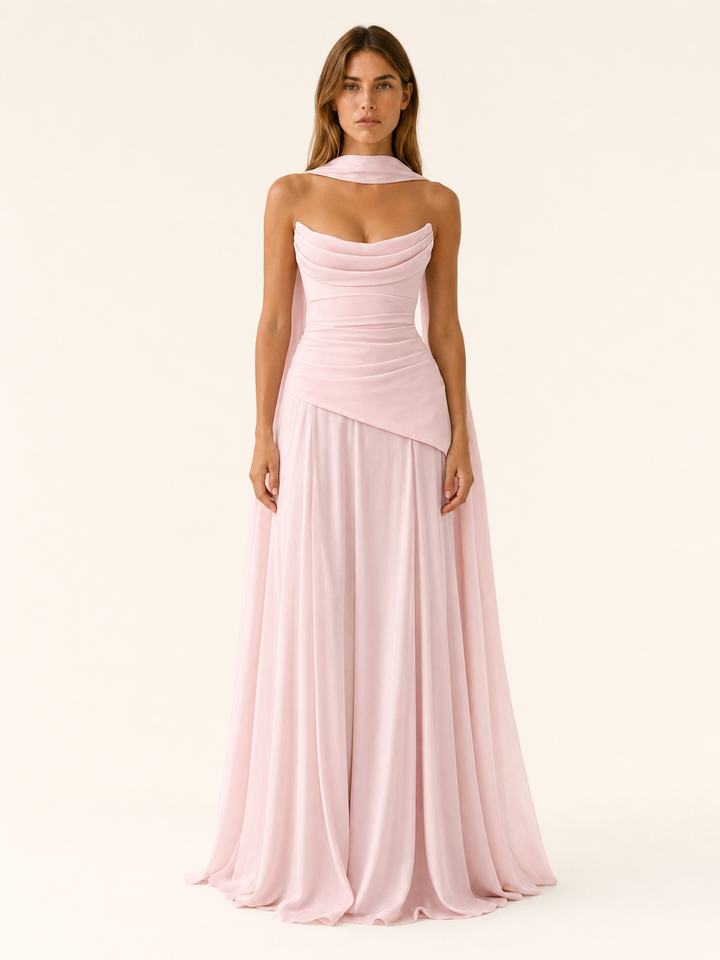 Clarissa strapless draped satin maxi dress – image 7