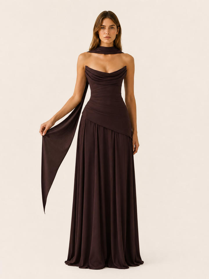 Clarissa strapless draped satin maxi dress – image 8