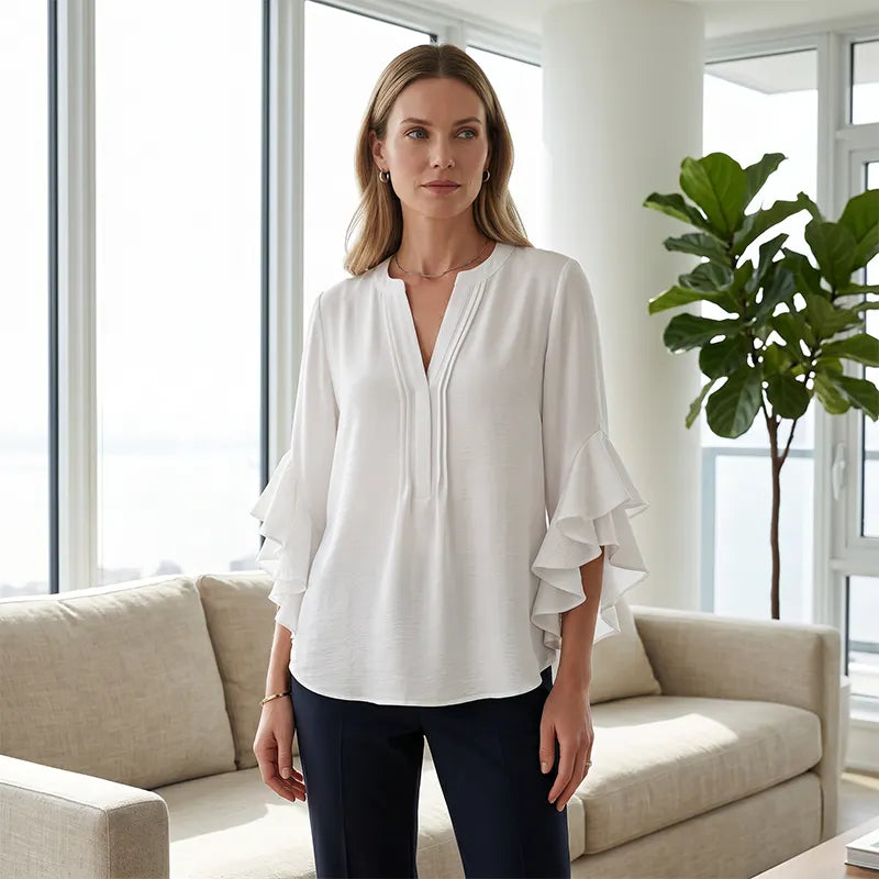 Lola v neck ruffle sleeve top – image 7