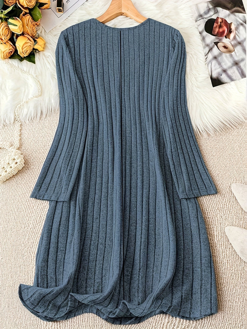 Maya ribbed v neck button front sweater dress – image 2