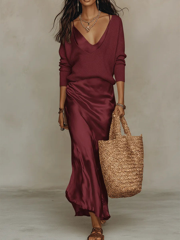 Collins knit top and satin midi skirt set – image 10