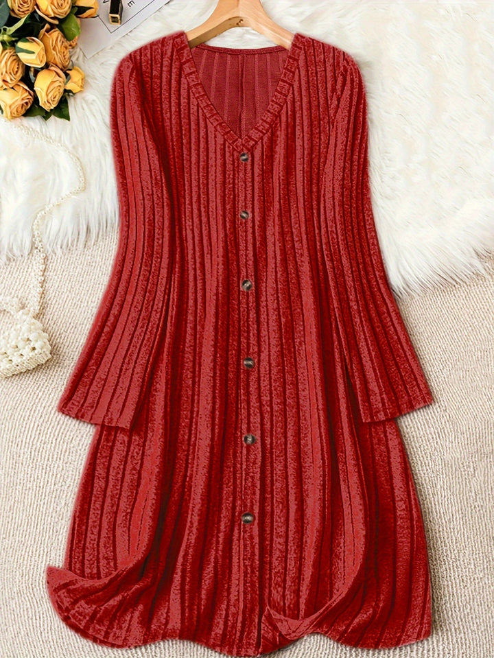 Maya ribbed v neck button front sweater dress – image 10
