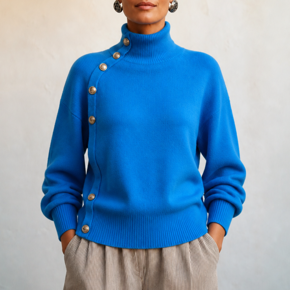 Waverly mock neck sweater with gold buttons – image 2
