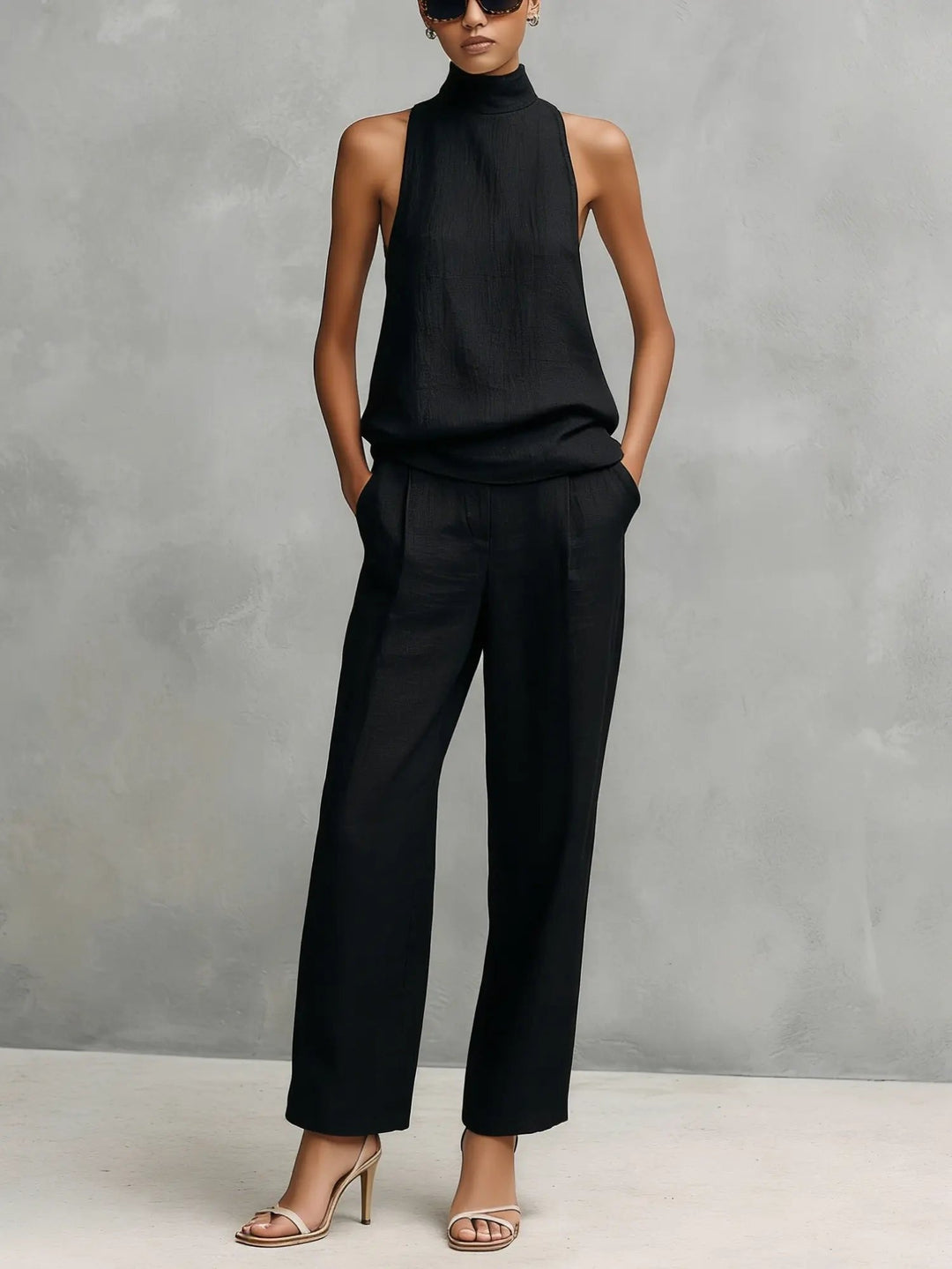 Casilda sleeveless high neck top and pants set