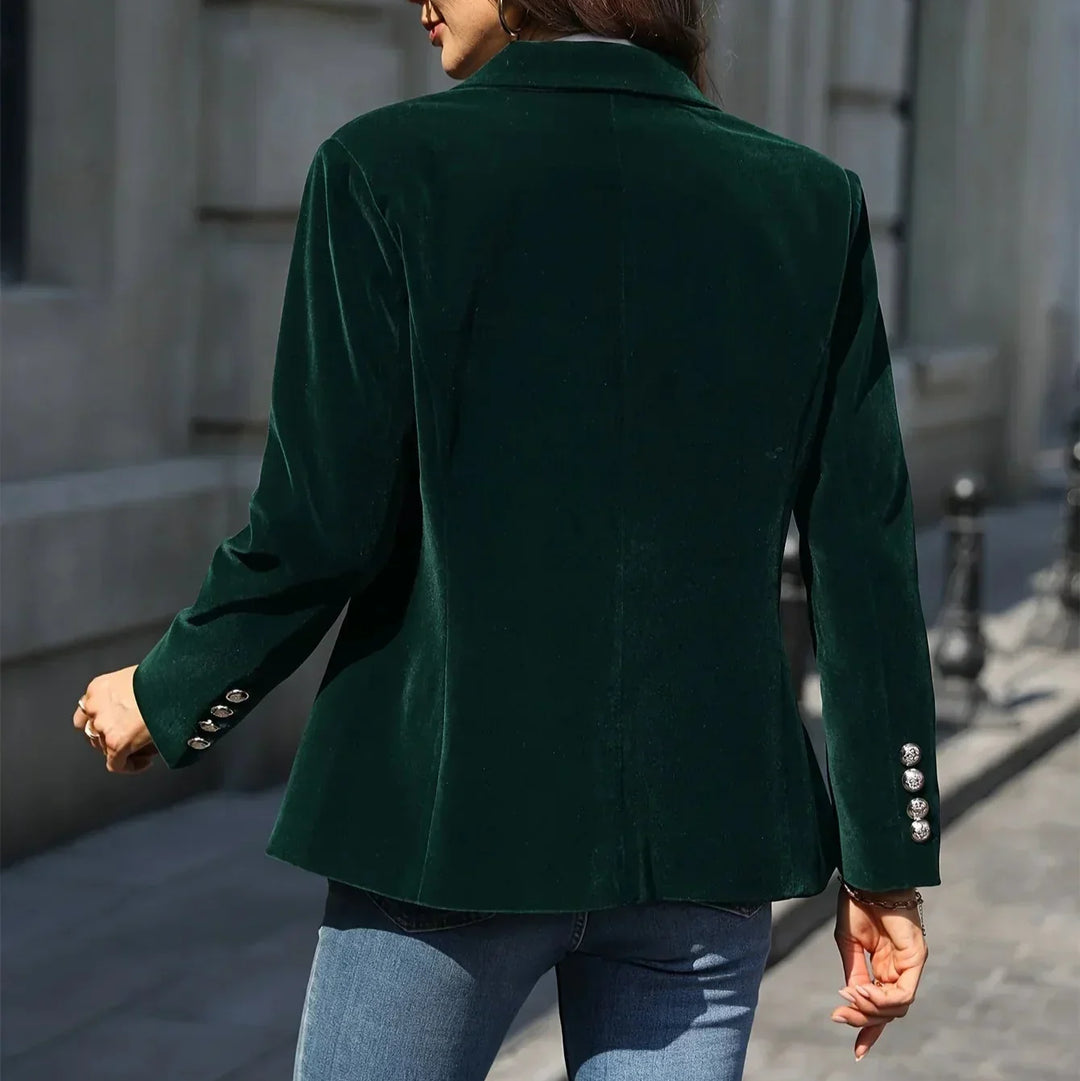 Annalie velvet blazer with gold buttons