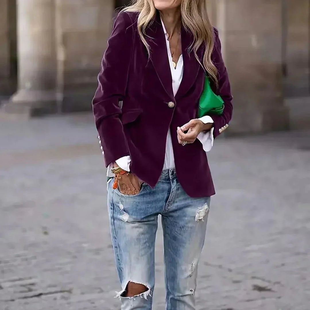 Annalie velvet blazer with gold buttons – image 7