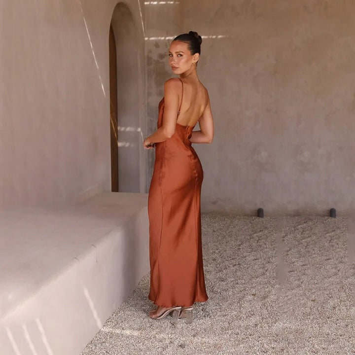 Tatiana satin backless maxi dress with slit – image 8