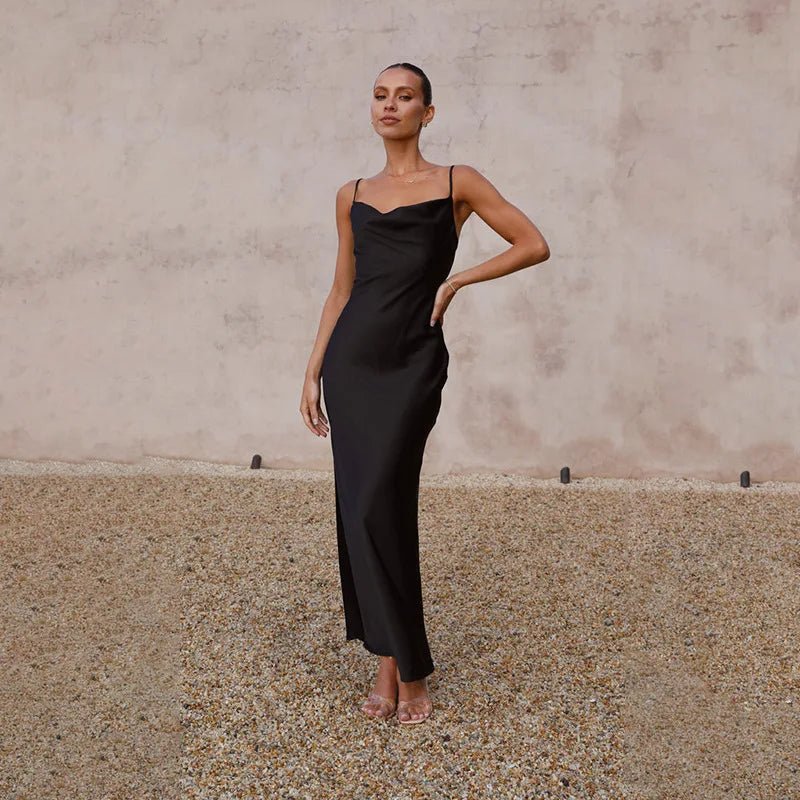 Tatiana satin backless maxi dress with slit – image 2