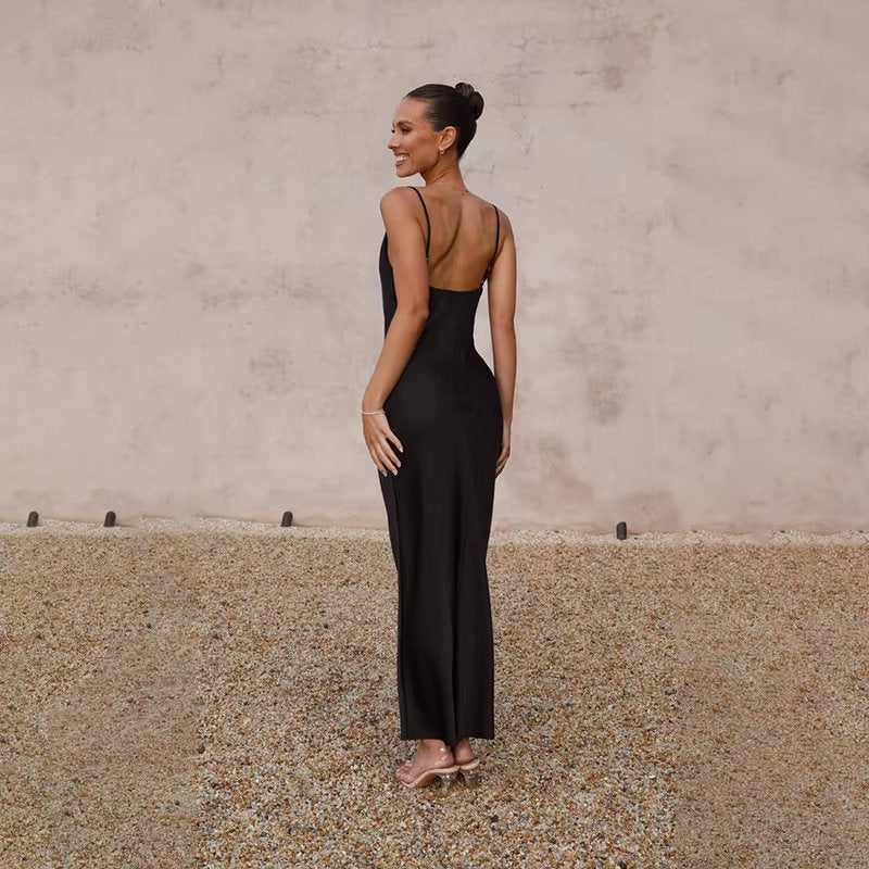 Tatiana satin backless maxi dress with slit – image 5