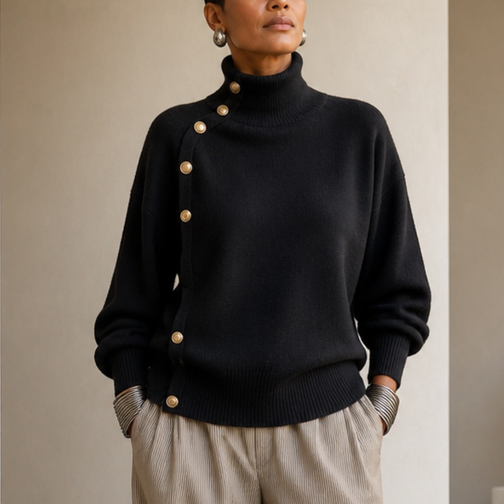 Waverly mock neck sweater with gold buttons – image 3