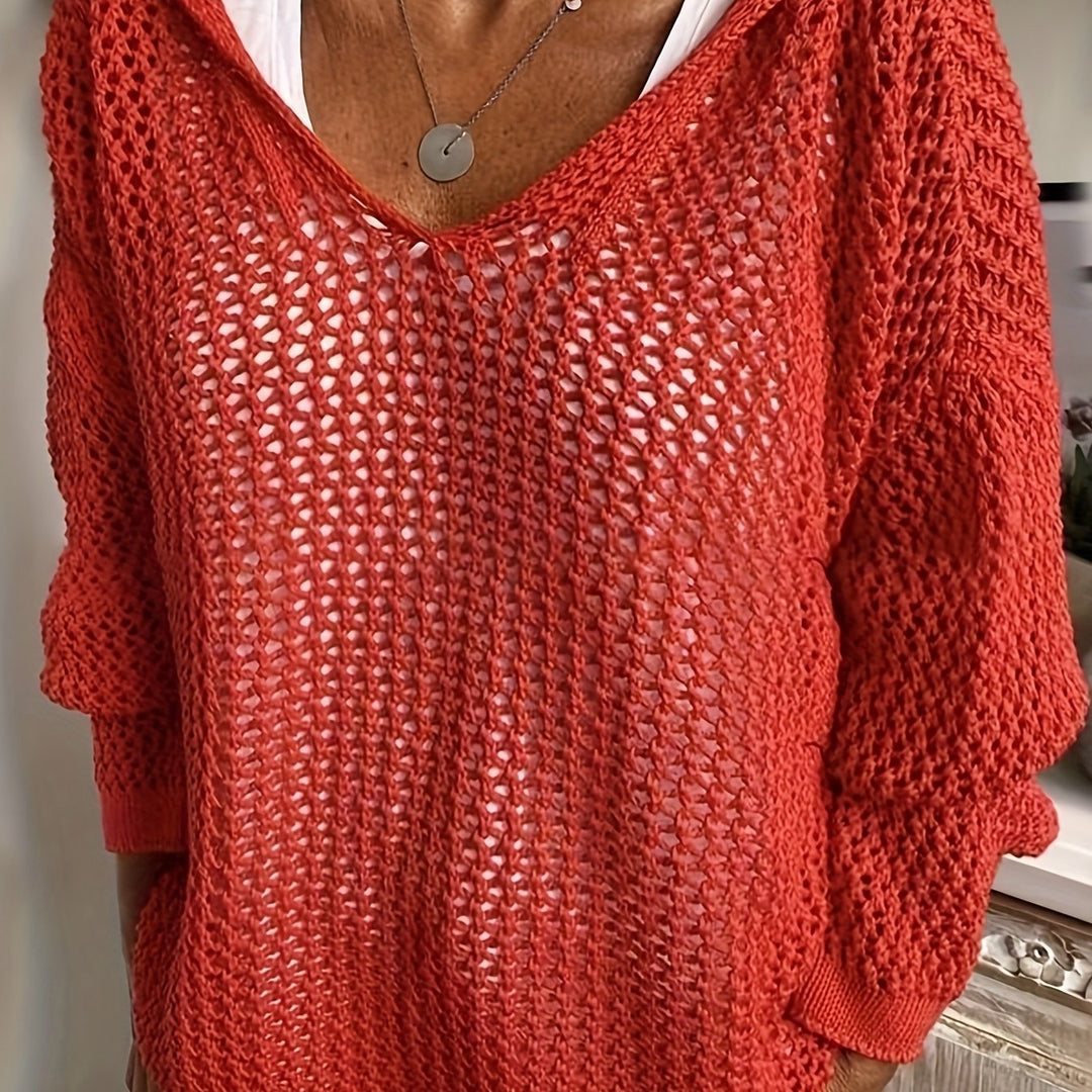 Mallory lightweight open knit hooded sweater – image 13