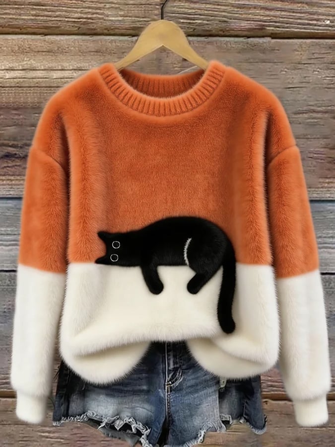 Penny cat print oversized fuzzy knit sweater – image 13