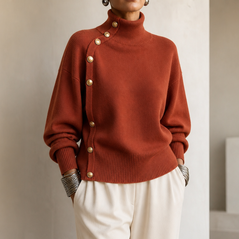 Waverly mock neck sweater with gold buttons – image 4