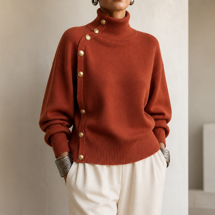 Waverly mock neck sweater with gold buttons – image 4