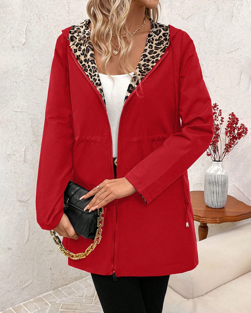 Leandra reversible leopard print hooded coat – image 7