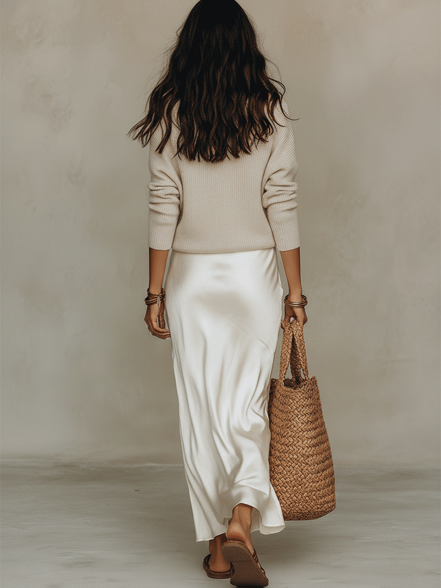 Collins knit top and satin midi skirt set – image 5