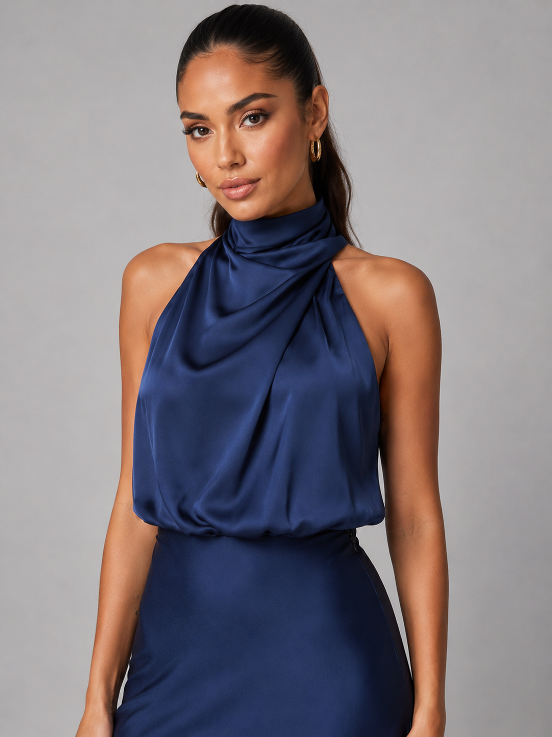 Violet satin high neck midi dress – image 2