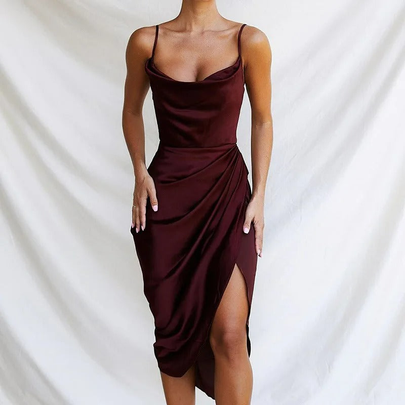 Sabine satin cowl neck slip dress with side slit – image 12