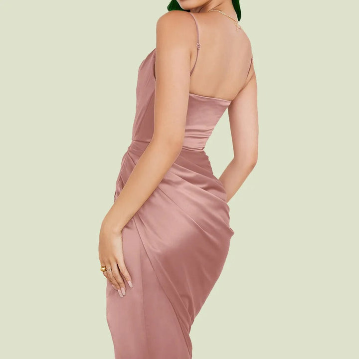 Sabine satin cowl neck slip dress with side slit – image 5