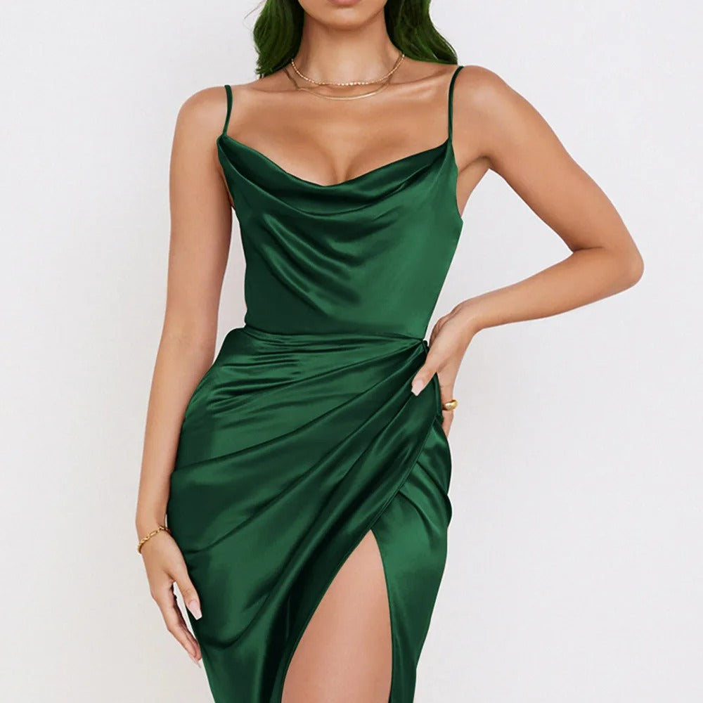 Sabine satin cowl neck slip dress with side slit – image 9