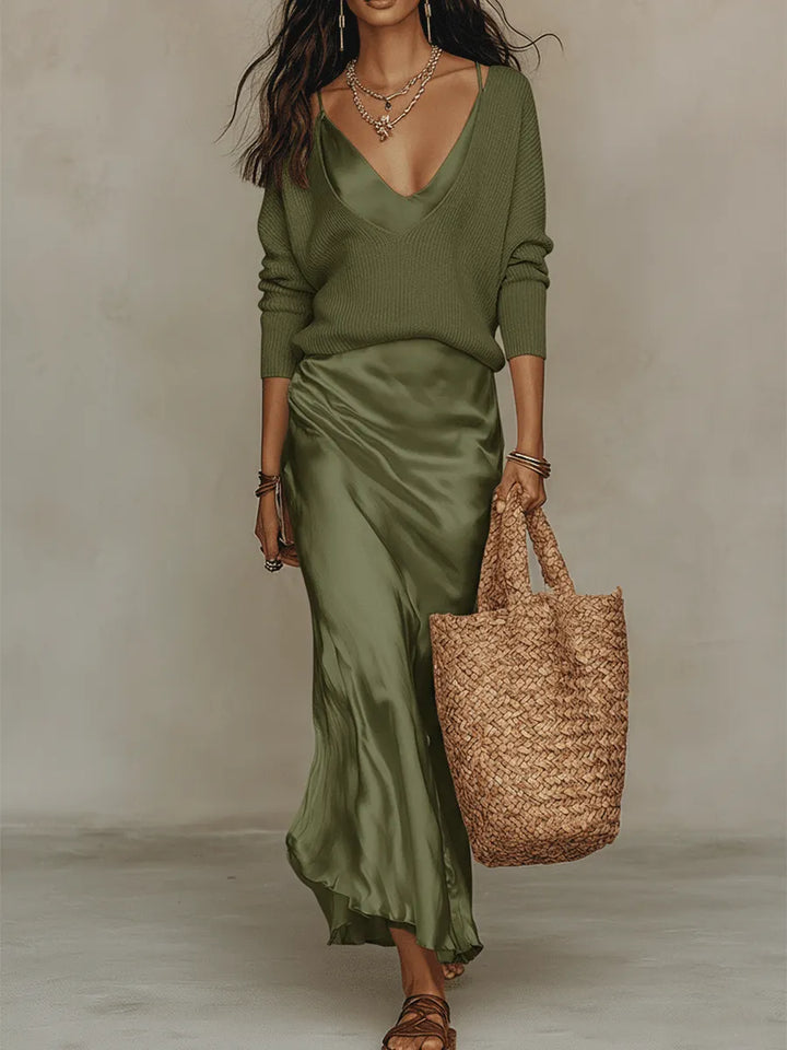 Collins knit top and satin midi skirt set – image 12