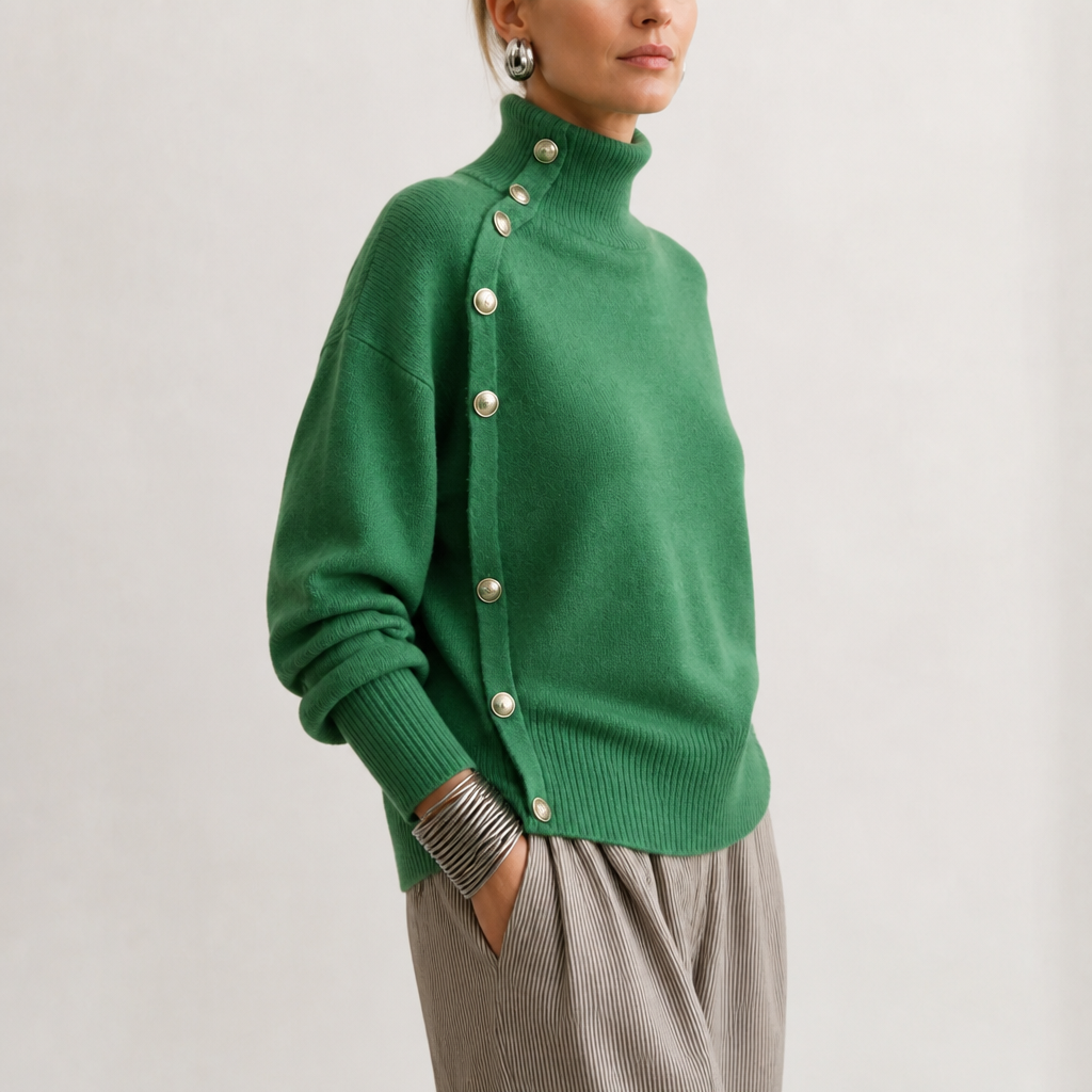 Waverly mock neck sweater with gold buttons – image 15
