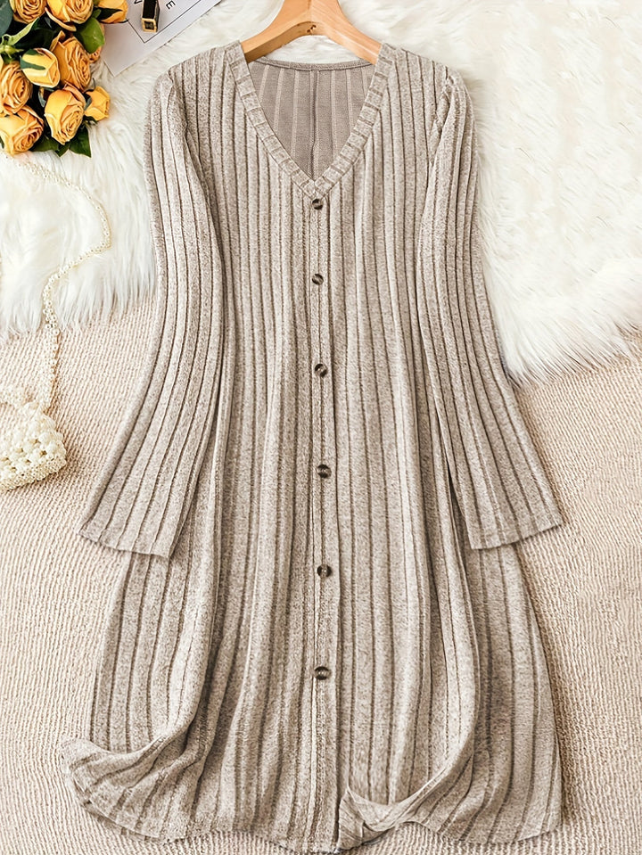 Maya ribbed v neck button front sweater dress – image 5