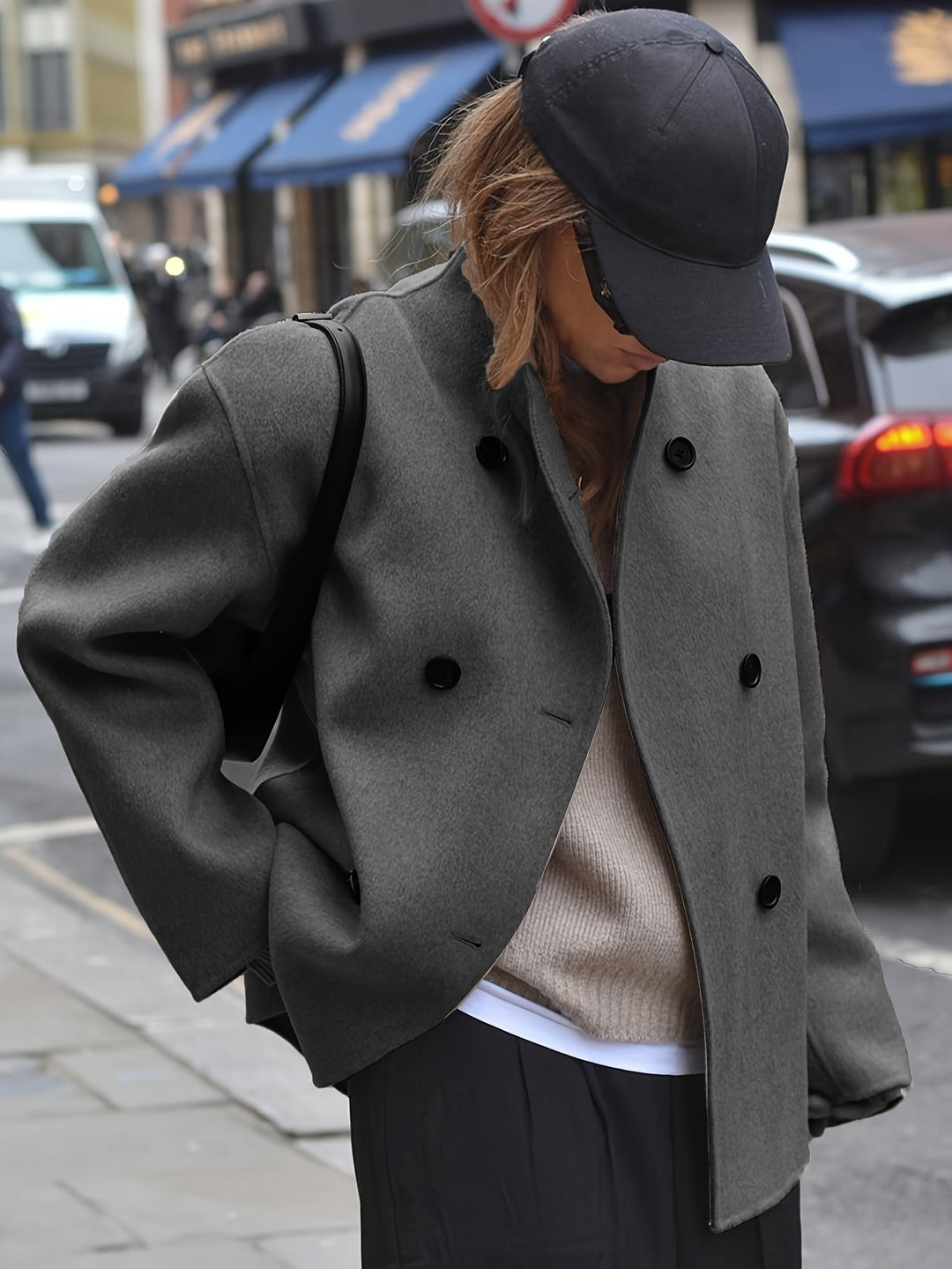 Maeve cropped stand collar pea coat – image 2